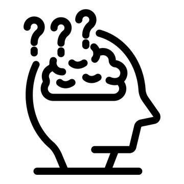 Human head with question marks thinking about solving problems icon Illustrazione stock