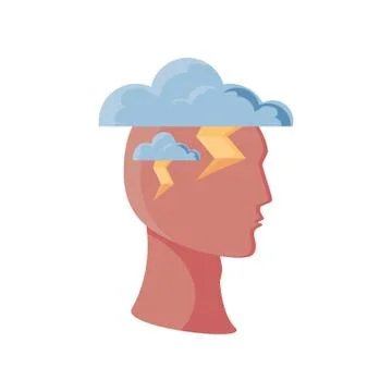 Human head with rain clouds on white background Stock Illustration