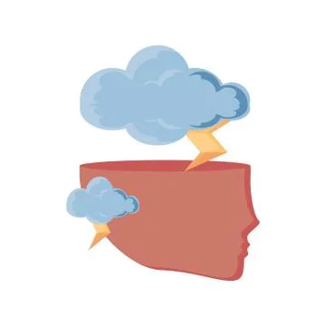 Human head with rain clouds on white background 스톡 일러스트