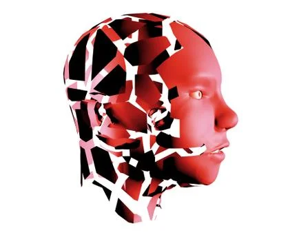 Human head red abd broken on pieces as a symbol of agression, rage and anger Stock Photos