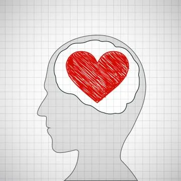 Human head with a red heart inside. Stock Illustration