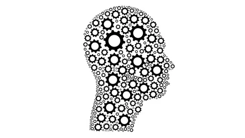 Human Head Shape made of Gears. Creative Brain and innovation, technology a.. Stock Footage 305672449