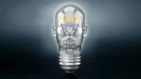 Human head shaped lightbulb on black background. 3D illustration Stock Illustration