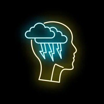 Human head showing neon storm and lightning inside 스톡 일러스트
