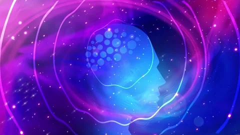 Human head silhouette with brain emitting brainwaves across the universe Video stock 278235977