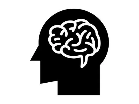 Human Head Silhouette with Brain Icon, Innovation and Thinking Symbol on Wh.. Stock Illustration