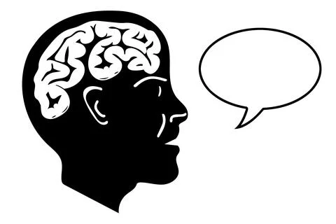 Human head silhouette with brain. The man is thinking and speaking. Icon illu Stock Illustration