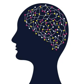 Human head silhouette with complex brain structure Illustrazione stock