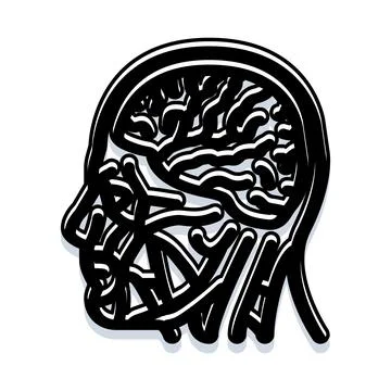 Human head silhouette with complex brain maze thinking Stock Illustration