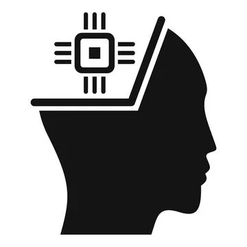 Human head silhouette with computer chip replacing brain イラスト素材