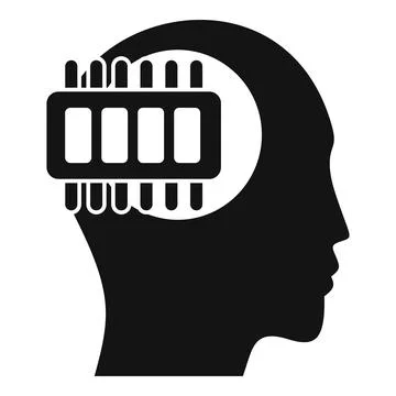 Human head silhouette with computer chip replacing brain イラスト素材