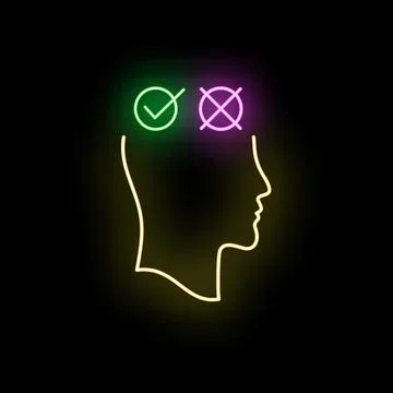 Human head silhouette deciding between right and wrong Ilustração Stock