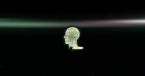 Human head silhouette with digital code image over dark abstract background 스톡 일러스트