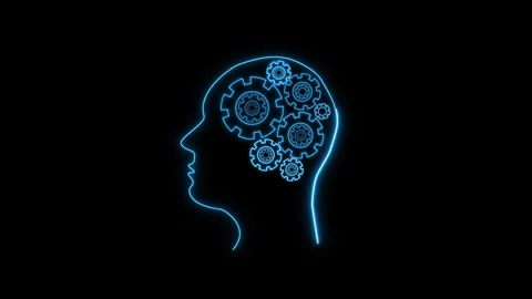Human head silhouette displays internal mechanical brain cogwheels animatio.. Stock Footage 340528775