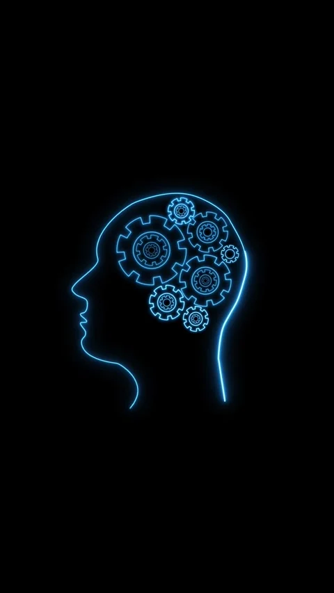 Human head silhouette displays internal mechanical brain cogwheels animatio.. Stock Footage 345968781
