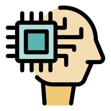 Human head silhouette with electronic microchip implanted, depicting artifici イラスト素材