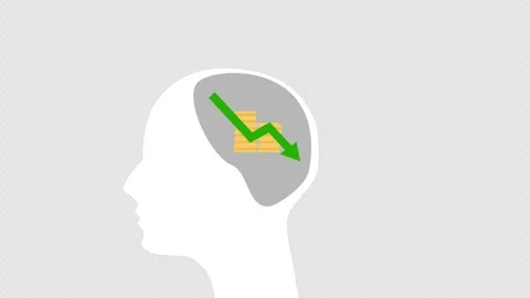 Human Head Silhouette with Financial Decline Symbol Representing Economic Loss Stock Footage 339760196
