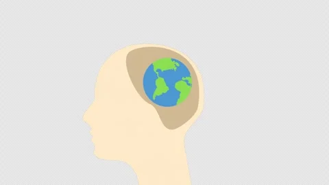 Human Head Silhouette with Globe Representing Global Mindset and International Stock Footage 339759856