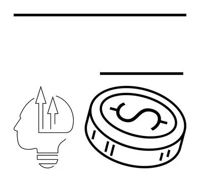Human Head Silhouette with Lightbulb and Coin with Dollar Symbol Arrows Above Ilustração Stock
