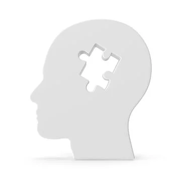 Human Head Silhouette with Missing Puzzle Piece Representing Memory Illustrazione stock