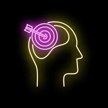 Human head silhouette with neon target and arrow Stock Illustration