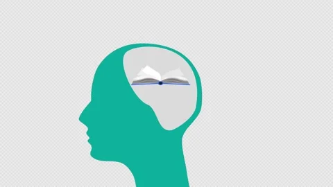 Human Head Silhouette with Open Book Representing Learning Knowledge and Stock Footage 339759331