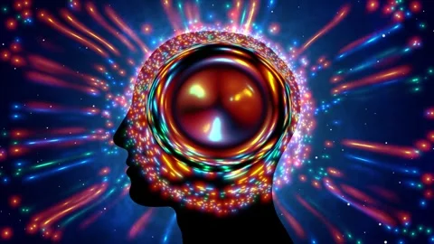 Human head silhouette with Particle effect and colorful wheel light 스톡 동영상 279782870