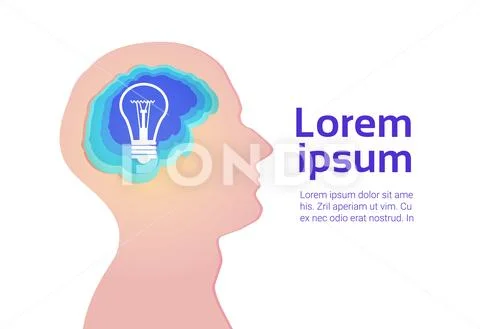 Human Head Silhouette Profile With Light Bulb Brain On White Background Stock Illustration