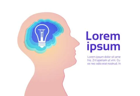 Human Head Silhouette Profile With Light Bulb Brain On White Background Stock Illustration