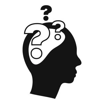 Human head silhouette with question marks thinking about solution to problem Stock Illustration