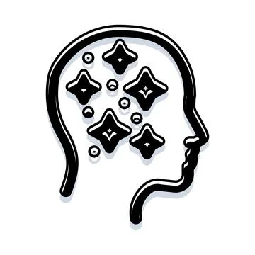 Human head silhouette with shining brain activity 스톡 일러스트