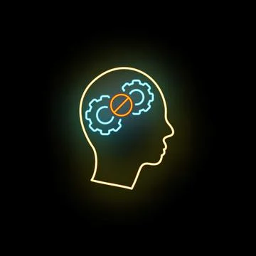 Human head silhouette showing cognitive dysfunction neon Stock Illustration