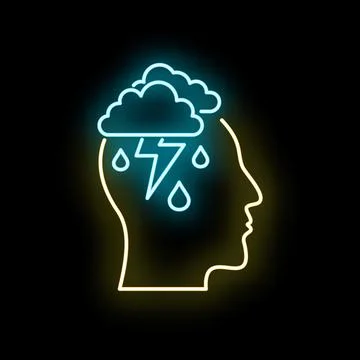 Human head silhouette with storm cloud showing mental stress Stock Illustration