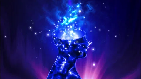Human Head Silhouette with super intelligence particle effect Stock Footage 160578061