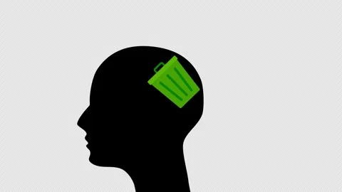 Human Head Silhouette with Trash Bin Symbolizing Memory Loss and Mental Cleanup Stock Footage 339762545