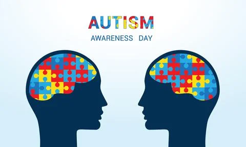 Human head silhouette.Brain-shaped puzzles. Autism awareness day. Stock Illustration