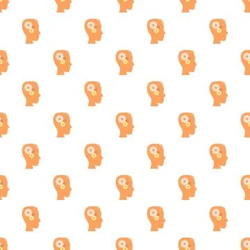 Human head silhouettes with gears thinking process seamless pattern 스톡 일러스트