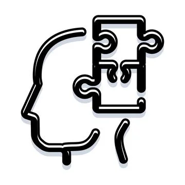 Human head solving puzzle piece finding solution Stockillustratie
