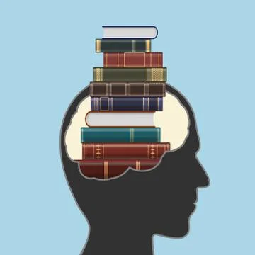 Human head with a stack of books inside. Stock Illustration