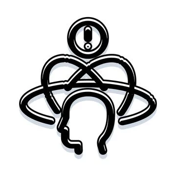 Human head with tangled lines and exclamation mark Stock Illustration