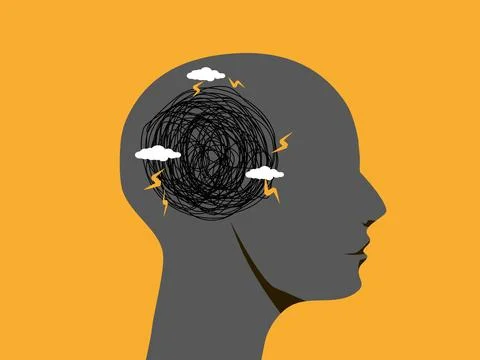 Human head with a tangled mess of things Stock Illustration