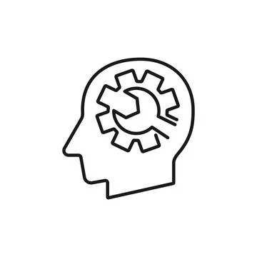 Human head with technical support sign silhouette vector illustration Stock Illustration