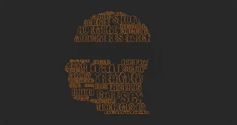 Human head textured by words. Testosterone relative tags or keywords cloud Stock Footage 267515885