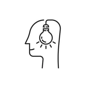 Human head with thin line light bulb Stock Illustration