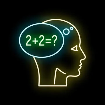 Human head thinking about a neon math problem Illustrazione stock