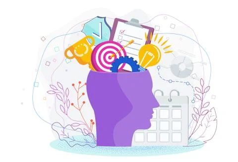 Human head with thoughts and ideas. Metaphor of brainstorm, creative inspiration Illustrazione stock