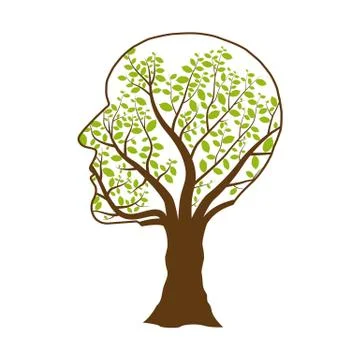 Human head tree vector illustration isolated on white background Illustrazione stock