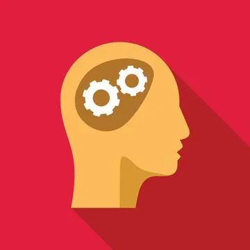 Human head with two interlocking gears working inside, thinking process and.. Stock Illustration