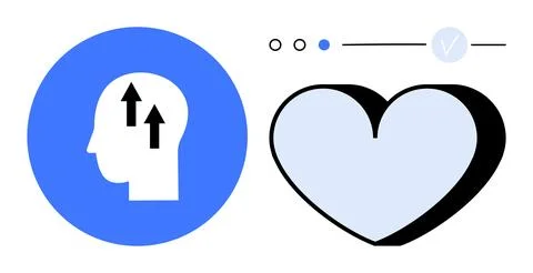 Human head with upward arrows inside a blue circle and a checkmark near a hea Stock Illustration