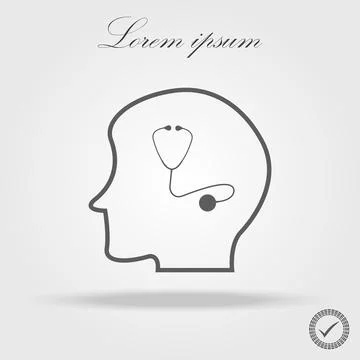 Human head with Vector medical tool Stethoscope Icon. Stock Illustration